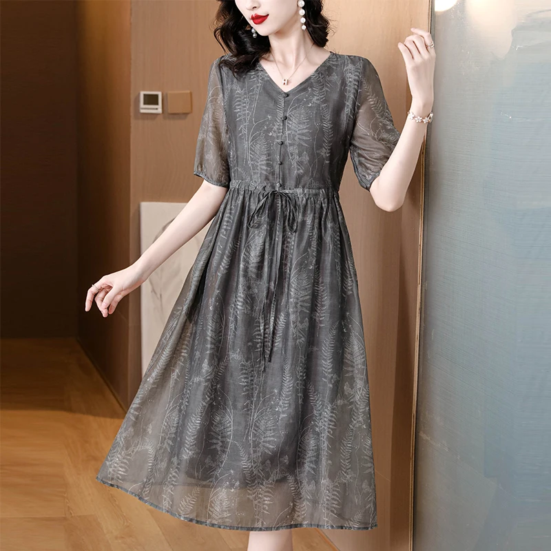 

Spring Elegant Cheongsam Dress Modern 2024 Big Size Mesh Embroidery Dress Fashion Women's Stand Collar Slim Trendy