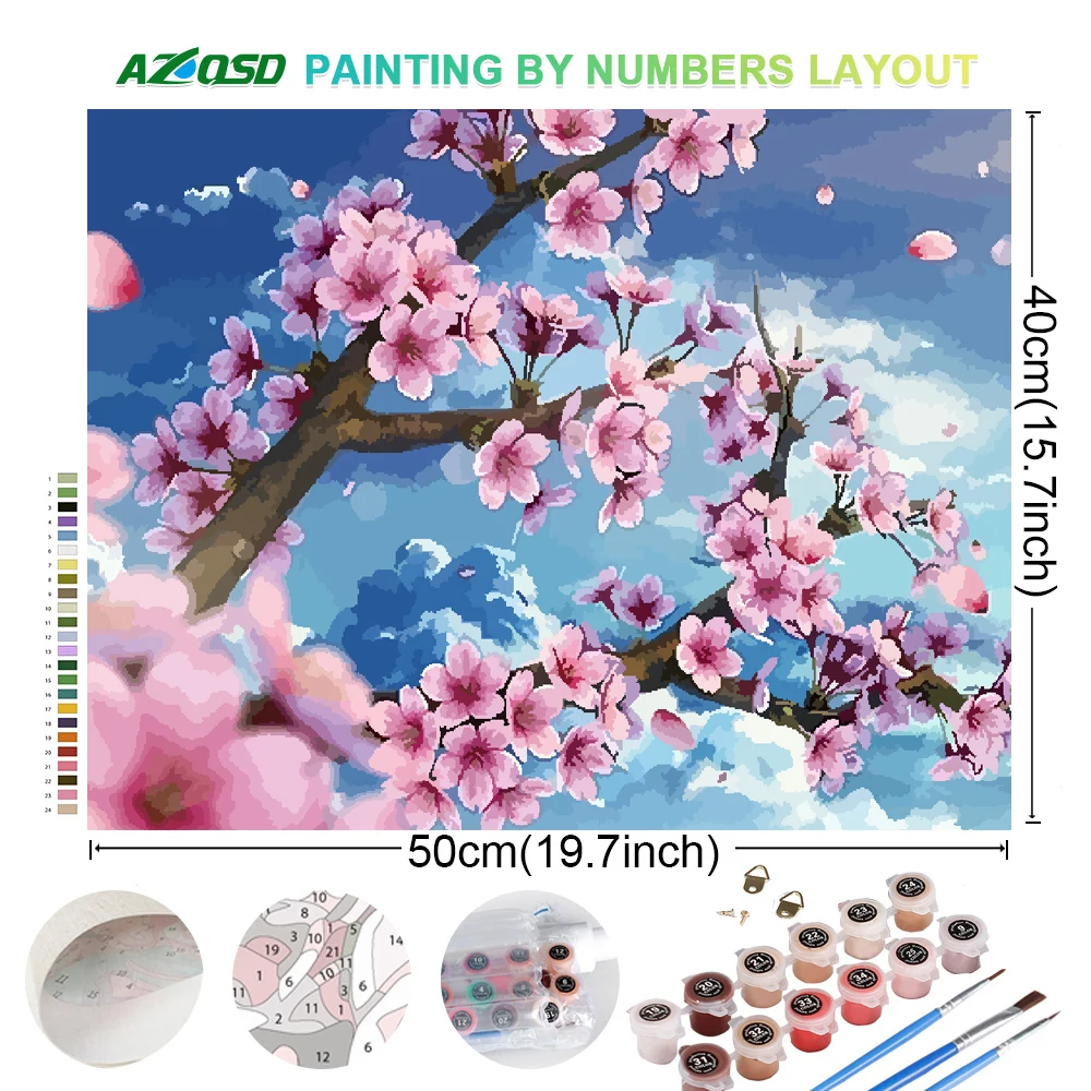 

AZQSD картина маслом по Набор цифр дереву пейзаж цветение сливы ручная роспись цветок DIY подарок рукоделие хобби домашний декор искусство