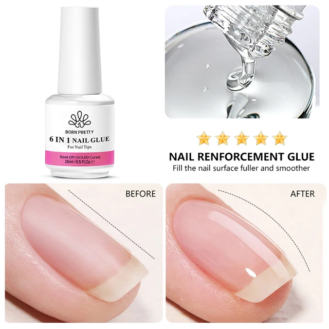 BORN PRETTY 15ml Nail Functional Glue Quick Dry Persistent Extend Nails 6-in-1 Soak Off UV LED Base Gel Top Coat Gel DIY 2