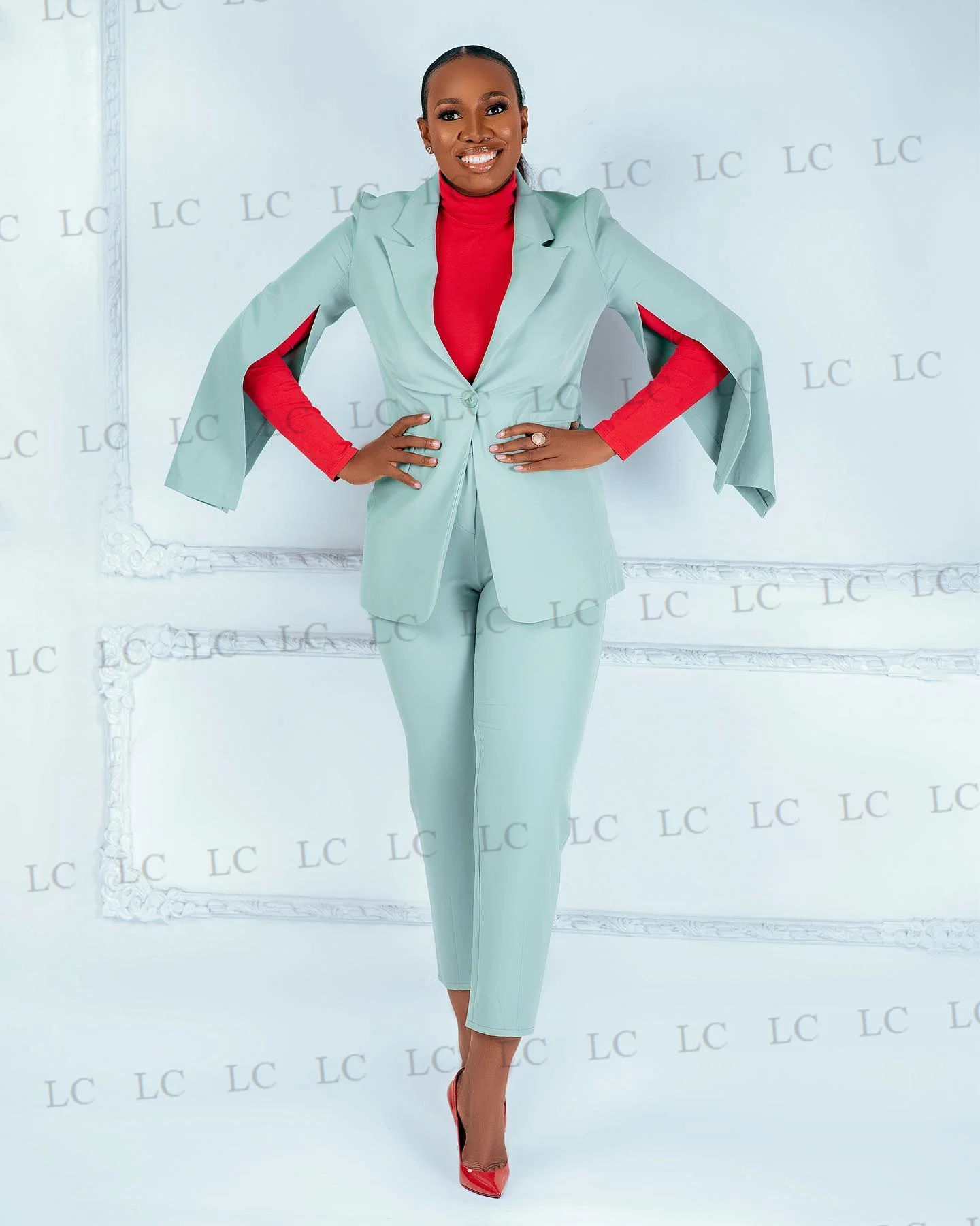 MInt Green Women Suits 2 Pieces One Button Blazer Pants Long Sleeves Peaked Lapel Work Plus Size Tailored Mother Of The Bride