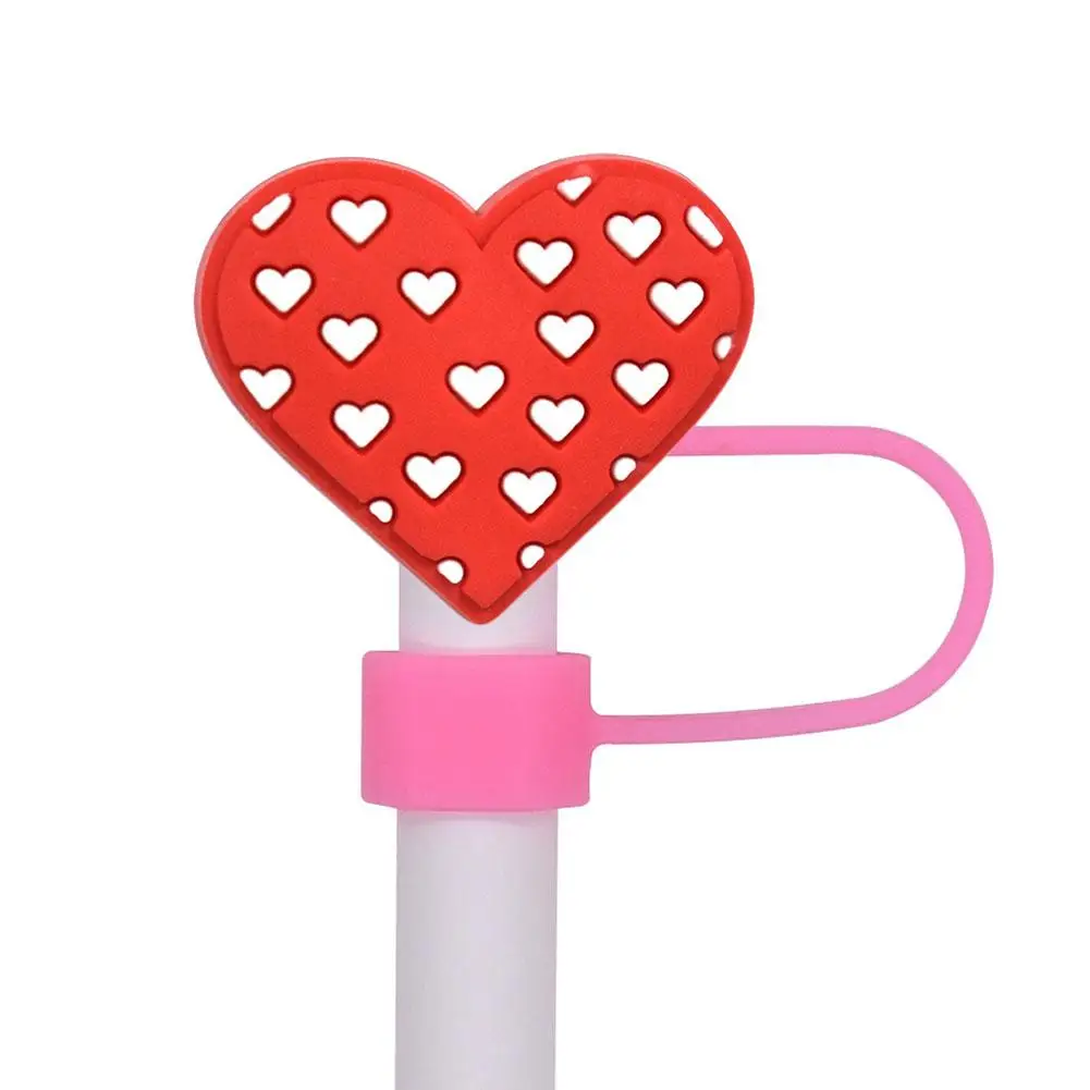 Valentine's Day Straw Cover Cap Silicone Drinking Crest Dust Plugs Hat Glass Decor Drinking Cup Cap Proof Straw V6Q1