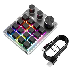 Compact Customizable Mechanical Gaming Keypad with 16 Keys and 3 Knobs - Wired & Wireless Options, Hot - swap Capability, Macro Programming Features (Wired Black)