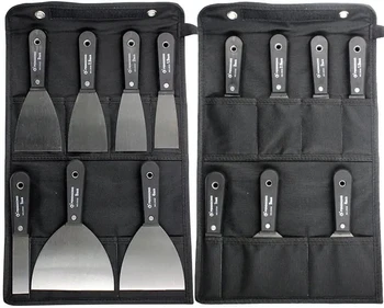 7PCS Carbon Steel Putty Knives Set Flex Drywall Knife Paint Scraper Kit 7 Sizes Soft Grip Handle Canvas Storage Bag Included 1