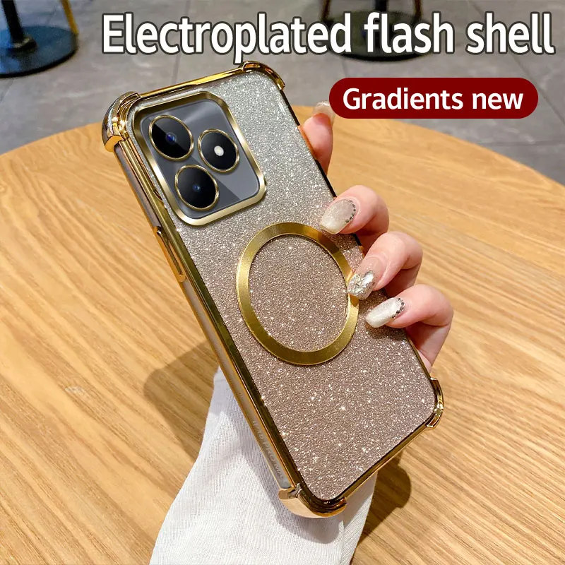 Coque de téléphone à anneau magnétique antichoc pour Realme Note 50 9 Pro Plus 9i 5i 5 C55 C53 C51 C35 C33 C31 C30 C20 C11 C3 Housse à paillettes_voghion.com