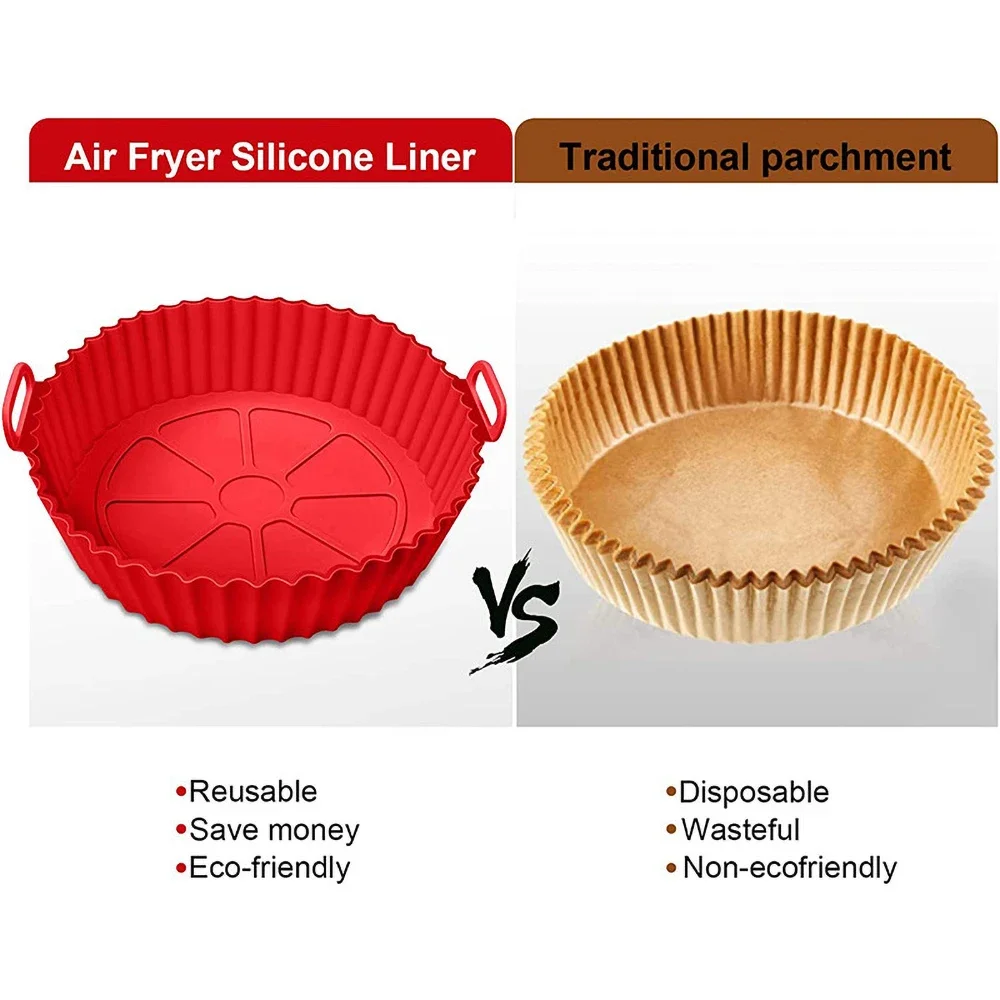 Round Silicone Air Fryer Baking Basket Liner,Reusable Airfryers Tray BBQ Pizza Plate Fried Chicken Oven Grill Pan for Kitchen