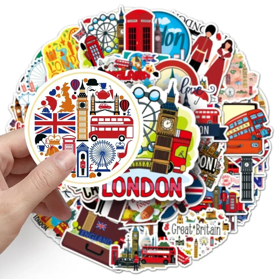 London Stickers Londen rode bussen voor tieners Groot-Brittannië Engeland Vakantie Reizen Stickers Waterflessen Laptop Laptop Skateboard Scrapbooking Deco UK Brits