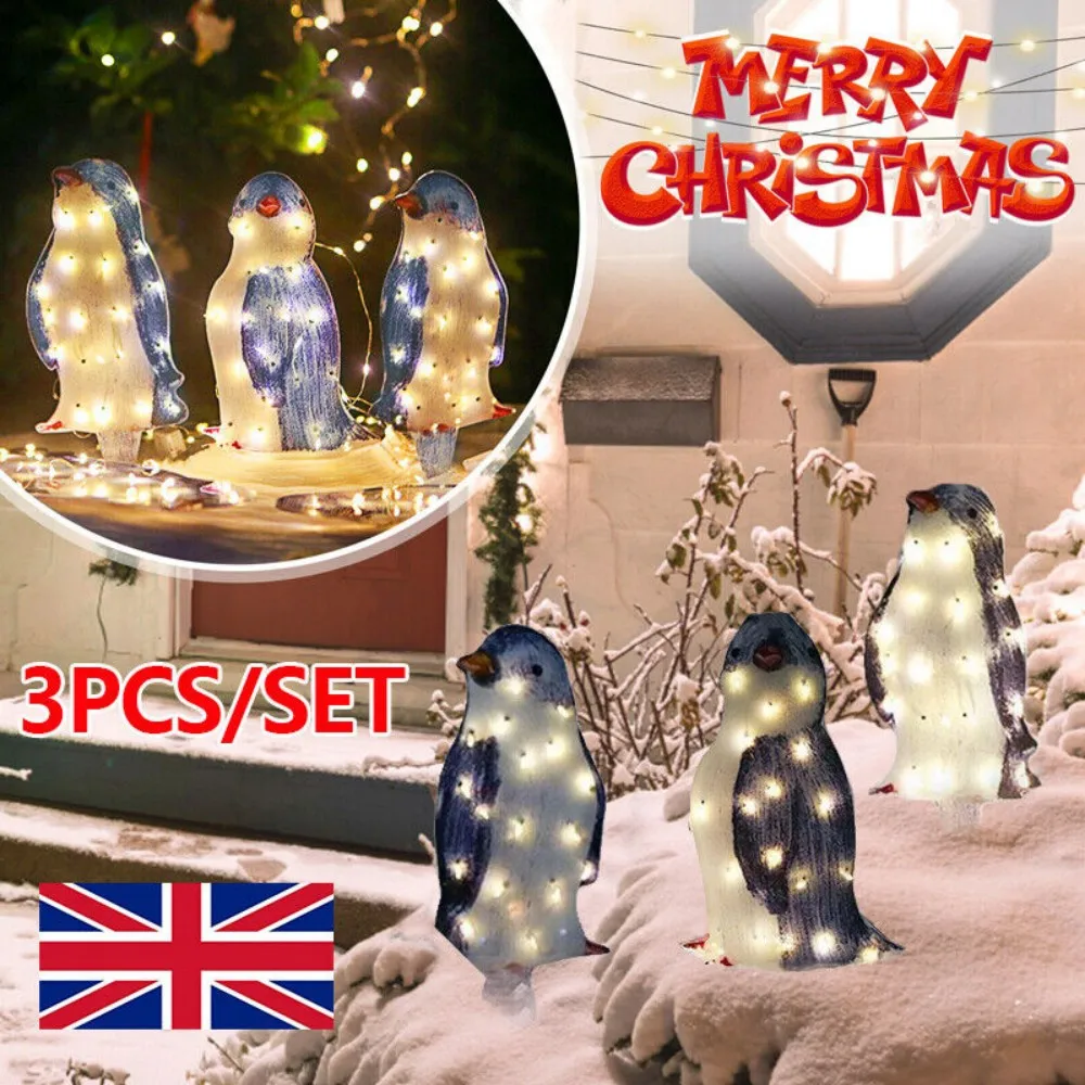 3X Christmas Penguin Acrylic LED Light Up Decoration Indoor Outdoor Figurine: 3 - 5 Days Free Delivery Only UK