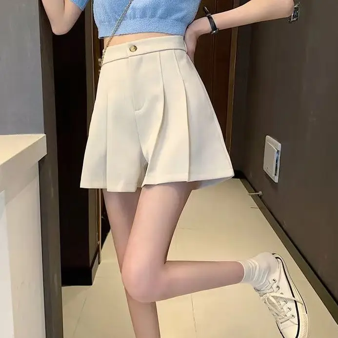 ladies clothes 2022 Women's Summer Fashion High Waist Pleated Shorts Female Casual Loose Wide-leg Shorts Ladies Solid Color Suit Shorts S37 plus size womens clothing