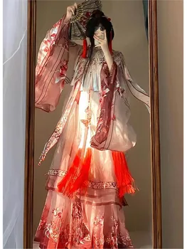 A complete set of Hanfu women with elegant and refined style featuring heavy embroidery large sleeves