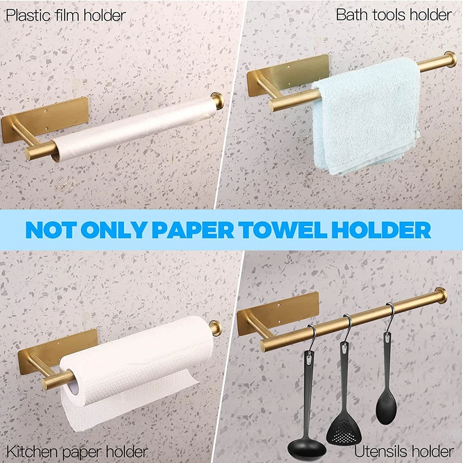 Adhesive Paper Towel Holder Under Cabinet For Kitchen Bathroom Cabinet Roll  Rack Gold Black Bathroom Wall-mounted Tissue Hanger - AliExpress