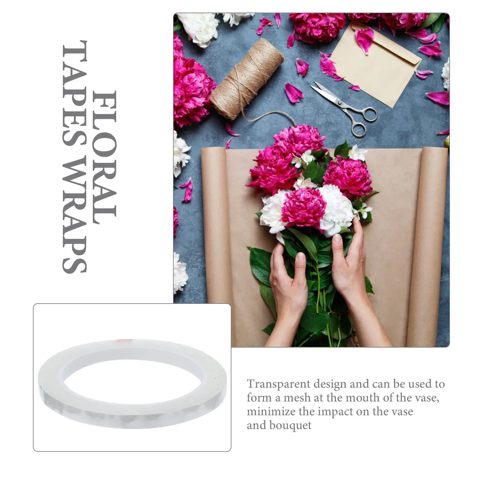 6 롤 투명 꽃 테이프 꽃다발 만들기를위한 프리미엄 유연한 줄기 포장 테이프 웨딩 DIY 꽃꽂이 꽃집
