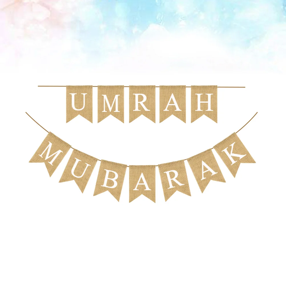 

Ramadan Festival Flag UMRAH MUBARAK Printing Burlap Banner Swallowtail Bunting Party Supplies Background Layout Props