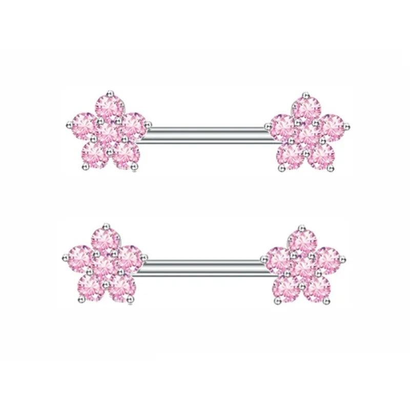 Pink Butterfly Nipple Piercing Jewelry Shiny Crystal Nipple Rings For Women Girls Heart Barbells Piercing Pezon 1Pair