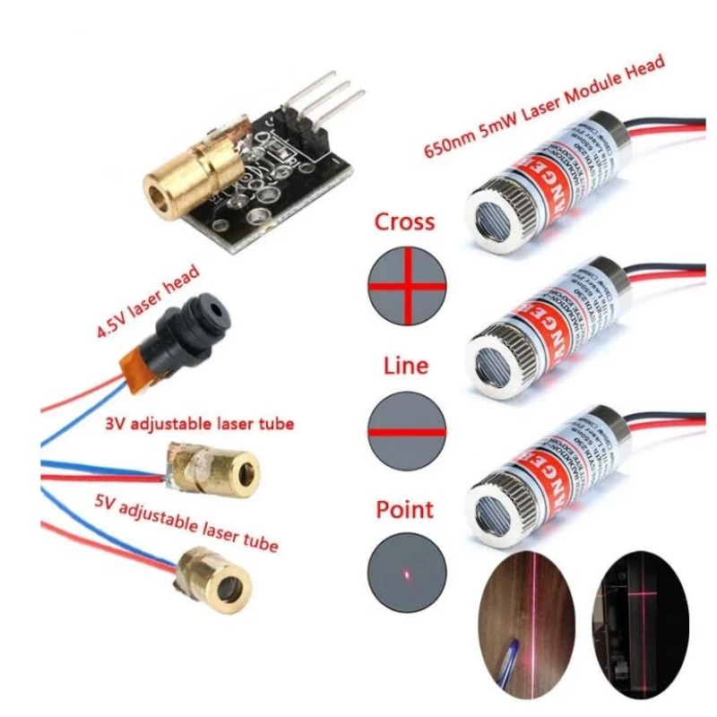 

2pcs 650nm 5mW Red Point/Line/Cross Laser Module Head Glass Lens Focusable Focus Adjustable Laser Diode Head Industrial Class