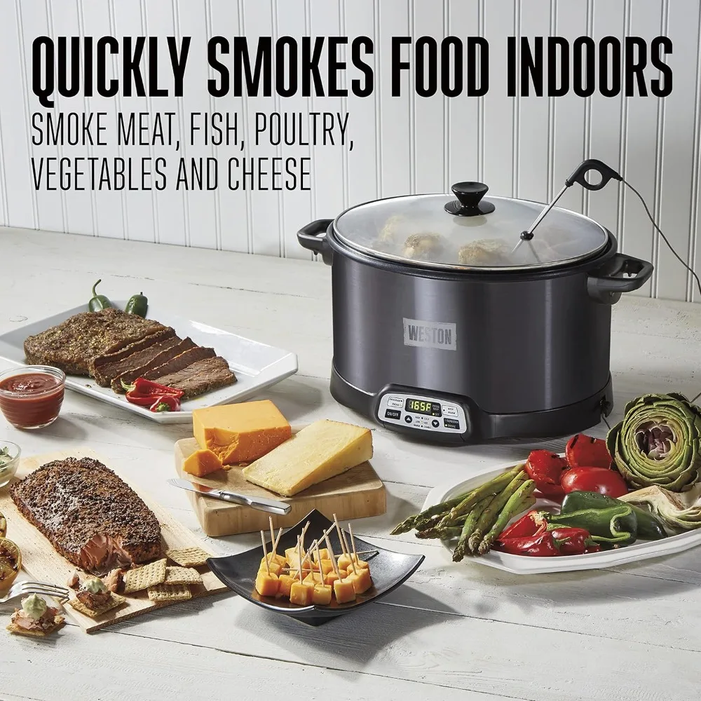 2-in-1 Indoor Electric Smoker & Programmable Slow Cooker, 6 Quart, With 3-Tier Smoking Rack for Meat, Cheese and More