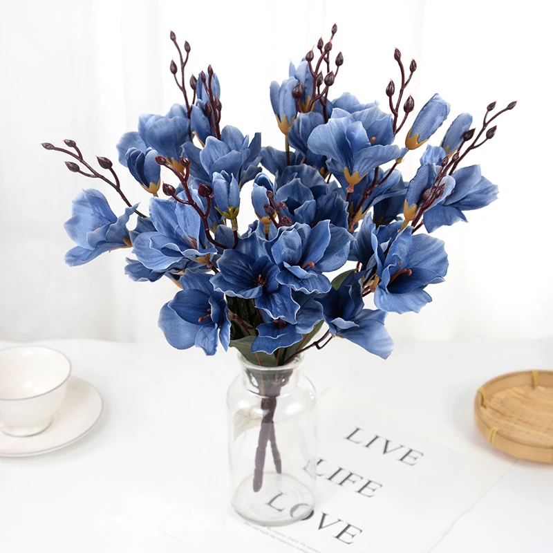 5Forks 20Heads Artificial Silk Flower Bouquet Simulation Magnolia Plant for Home Living Room Decoration Wedding Fake Flowers