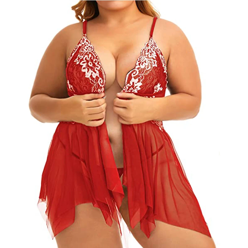 Lingerie Sets Sexy Women Lingerie Sleepwear Plus Size Lace Babydoll Chemise V Neck Nightgown Maternity Negligee S-5XL