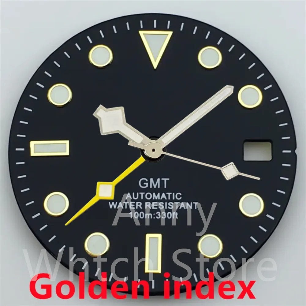 Green Luminous GMT Watch Dial with Four Hands - Premium 29mm Replacement Part