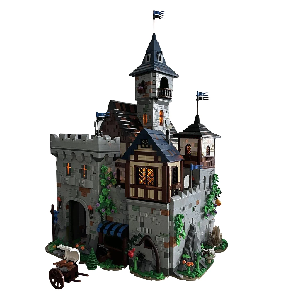 Moc Black-Hawks Castle Architettura Medievale Building Blocks Falcon Knight Fortress Castle 31120 Model Bricks Toys For Kids Gift