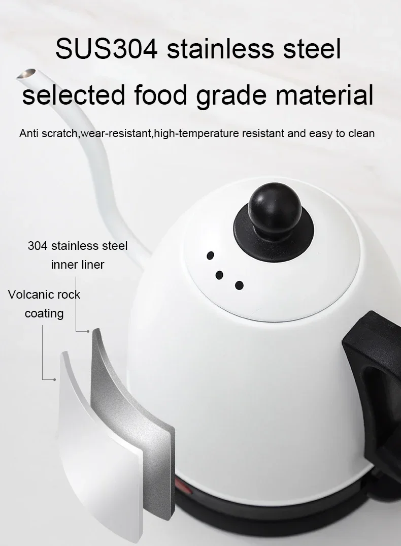Description Picture 5 of itemStainlesss Steel Electric Kettle Hand Drip Coffee Thin 800ml Long Mouth Gooseneck Hot Water Cooker Boiler Boiling Tea Pot Heater