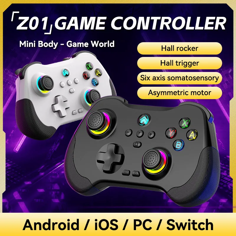 

Z01 Wireless Game Controller Bluetooth 6-Axis Motion Sensor Support Turbo Programmable Hall Joystick for Switch Steam PS3 PS4 PC