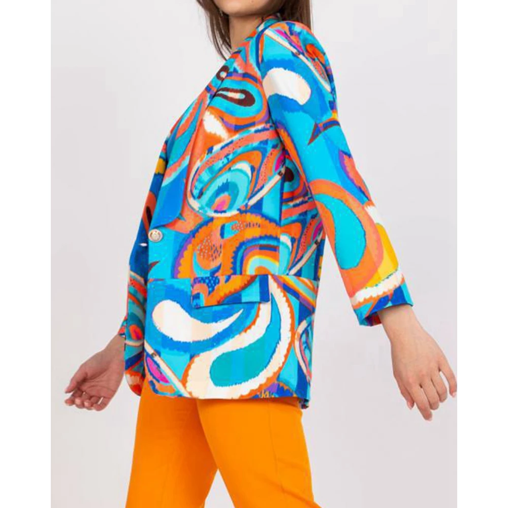 Autumn Women Abstract Print Single Button Blazer Fashion Office Lady Fall Long Sleeve Jackets Coat Workwear Elegant Outfits