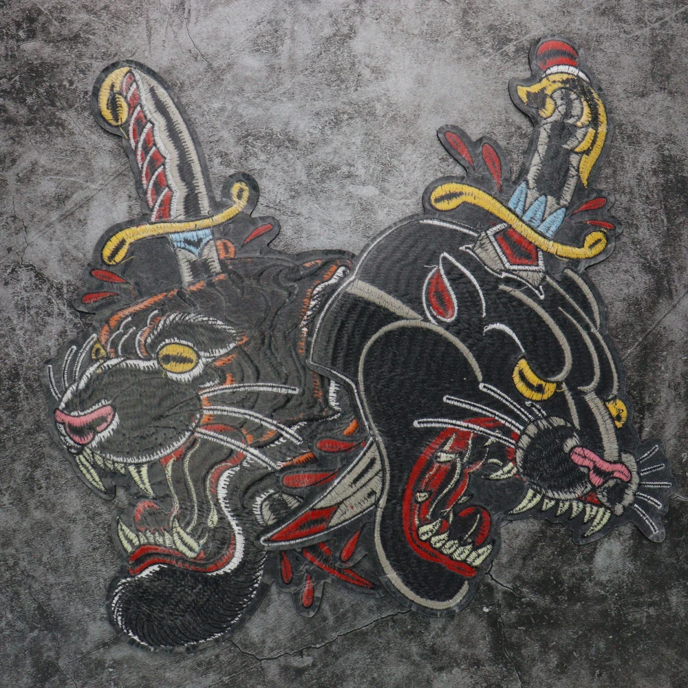 Leopard Sword Embroidered Iron-On Clothing Patch | Animal Applique Garment Accessory