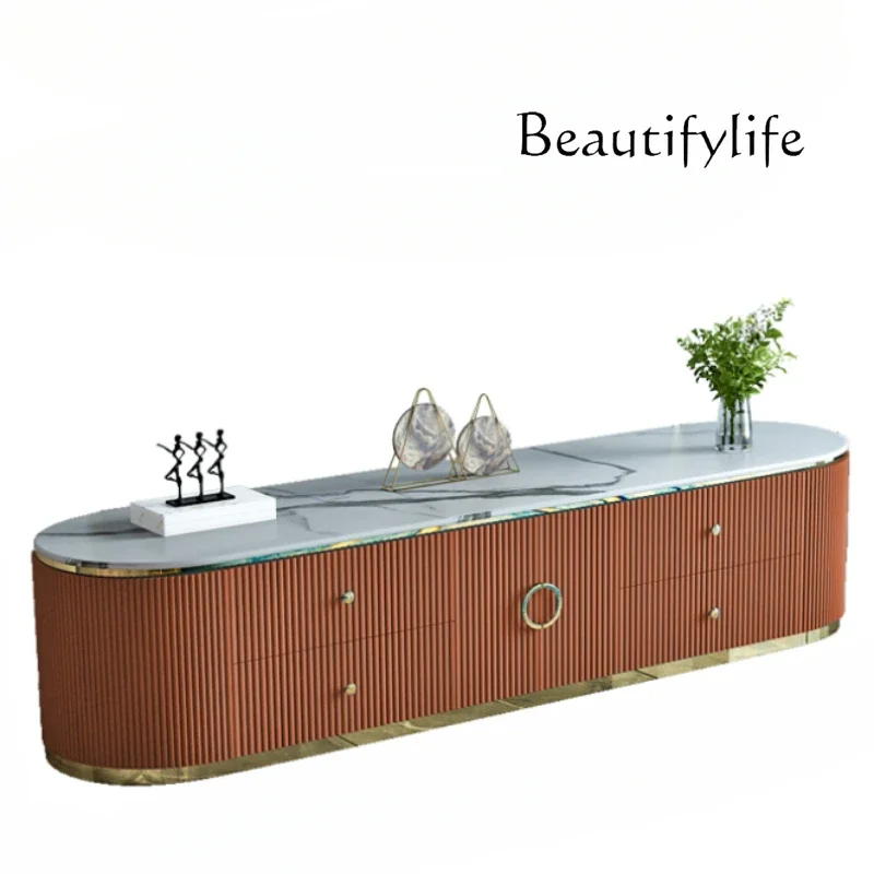 

Modern Light Luxury TV Cabinet Imported Stone Plate Tea Table Floor Cabinet Combination Living Room TV Stand