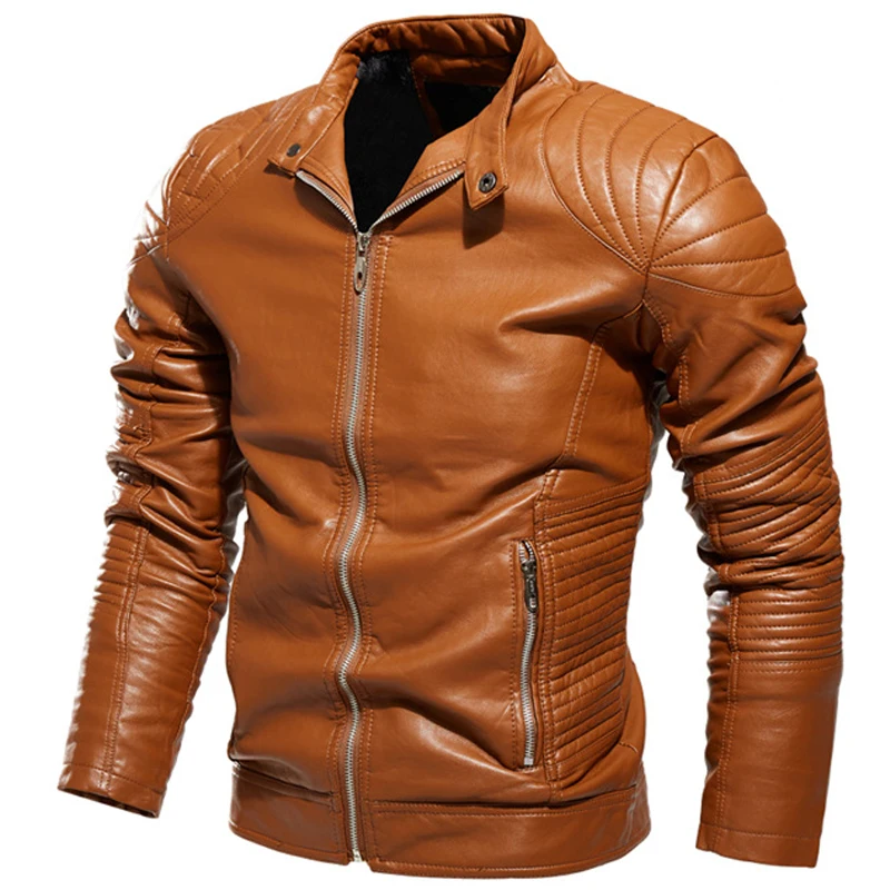 

Street Trendy leather jacket Men Autumn winter mens Coats Biker Vintage Windbreaker Fleece Motorcycle pu leather jacket casual