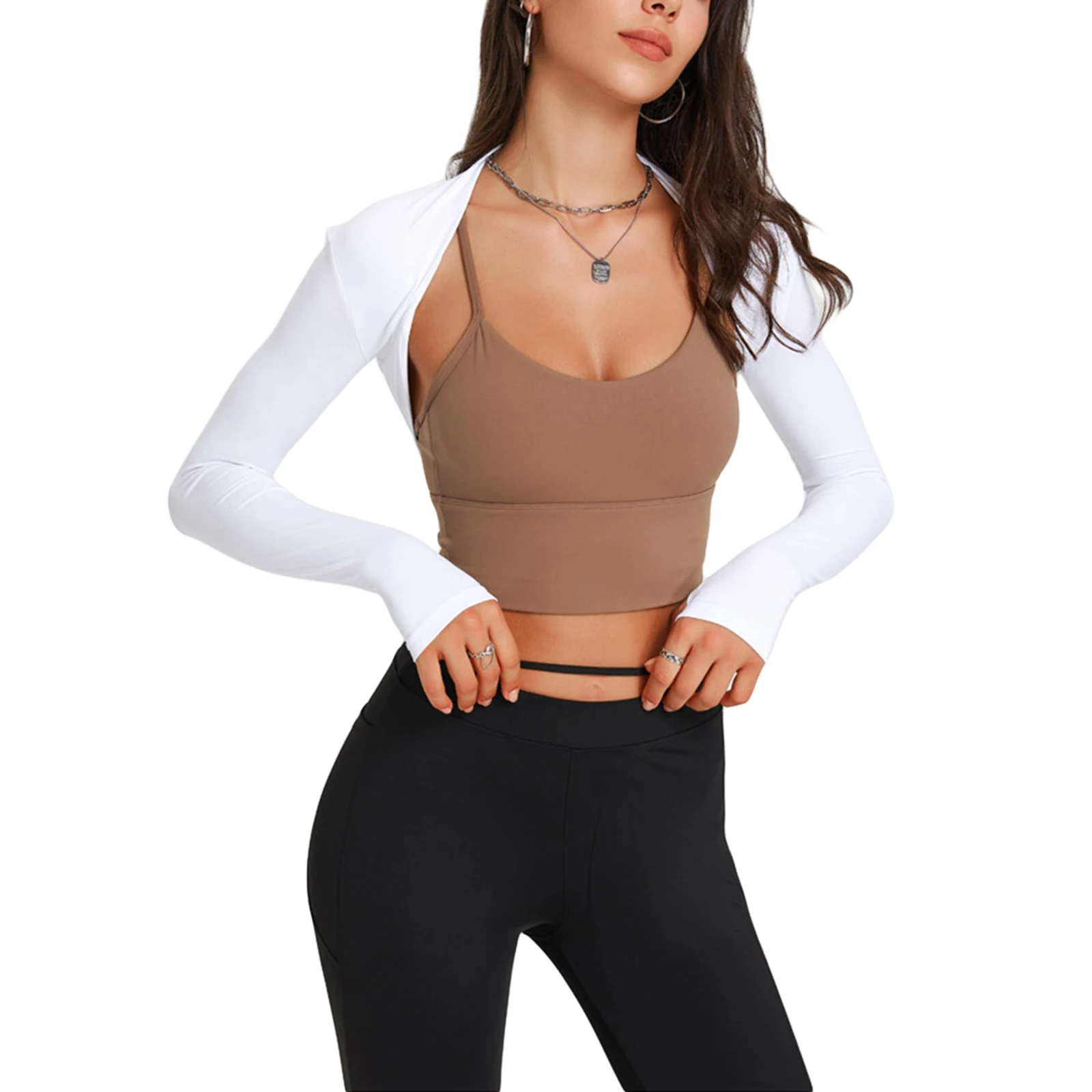 Yoga Long Sleeve Shirts Sports Dance Crop Top Shawl Fitness Cardigan Small Waistcoat Ballet Coat Workout Jacket Women Gym Outfit