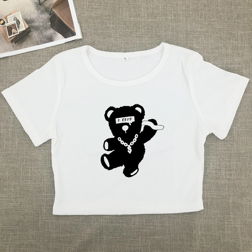 Short-sleeved T-shirt pure cotton women summer new spice girls high waist slim short crop clothing tide sweet and spicy