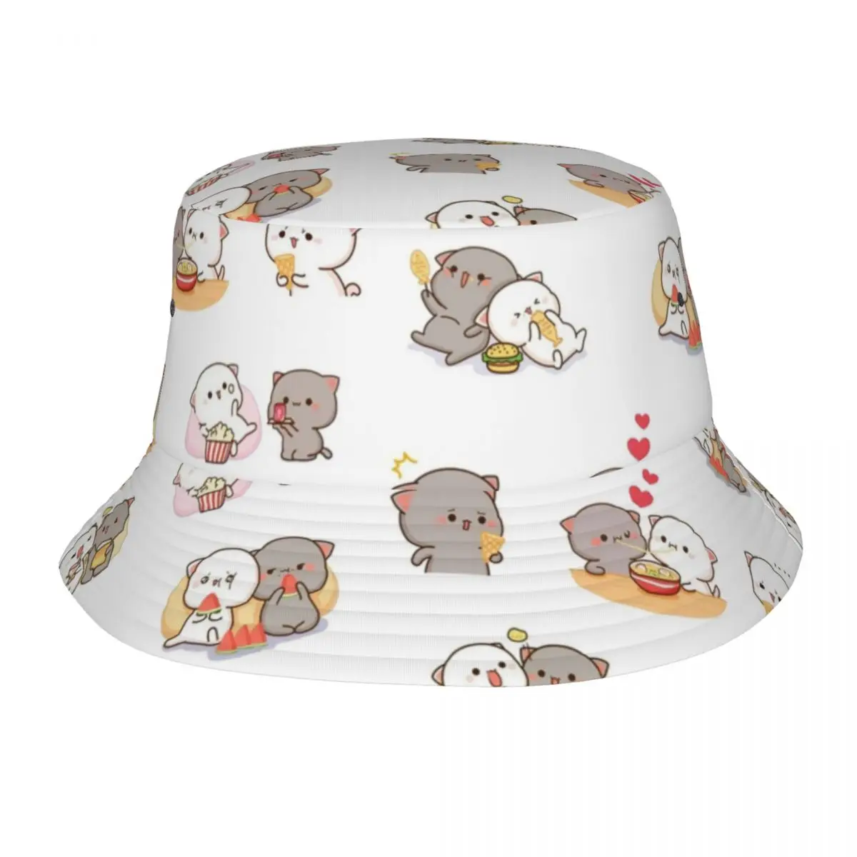 Cute Peach And Goma Collage Bob Hat For Woman Summer Cartoon Mocha Mochi Cat Sun Hat Street For Fishing Fisherman Hat Panama Hat