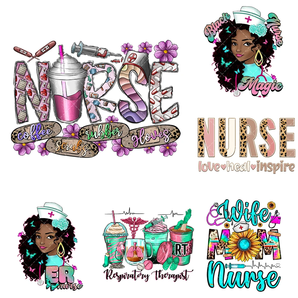 6cm Doctor Nurse Heat Transfer Stickers Iron On Clothes DTF Pinted Vinyl Thermal Appliques Washable T Shirt Decal