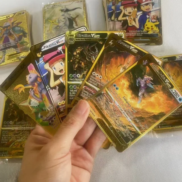 Pokemon 32Style Cards Gold Metal Pokemon Cards English  Hard Iron Cards Mewtwo Pikachu Gx Charizard Vmax Package Game Coll 4