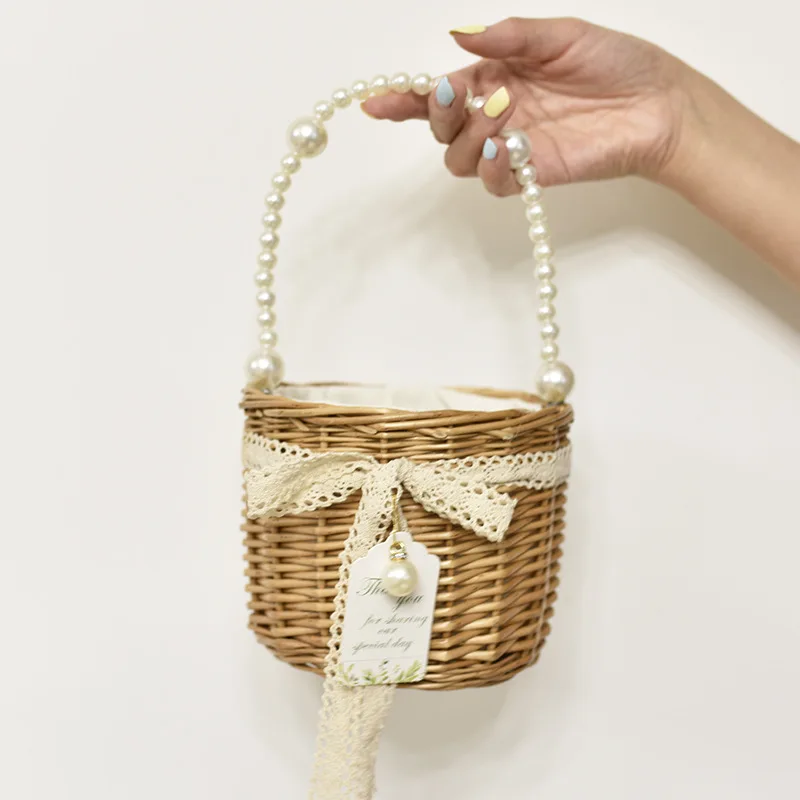 

Сумка из ротанга с жемчугом, Корейская версия онлайн-знаменитостей, портативная Плетеная соломенная сумочка с жемчугом, модный саквояж с жемчугом