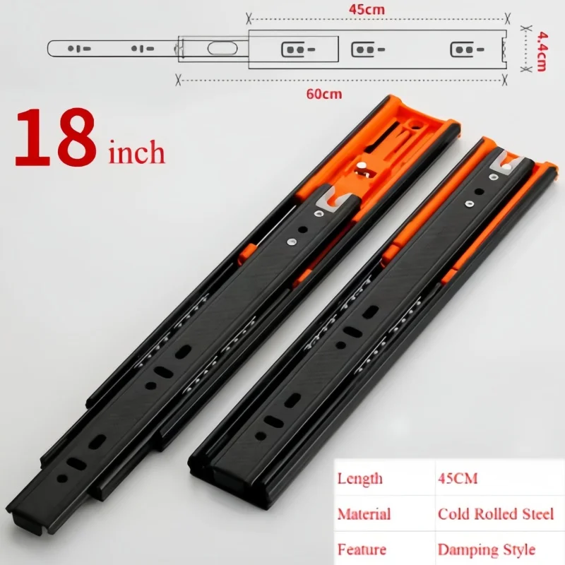 Enhanced Metal Buffer Mute Drawer Slides, Adjustable 12-20 Inch Width, Three-Section Design