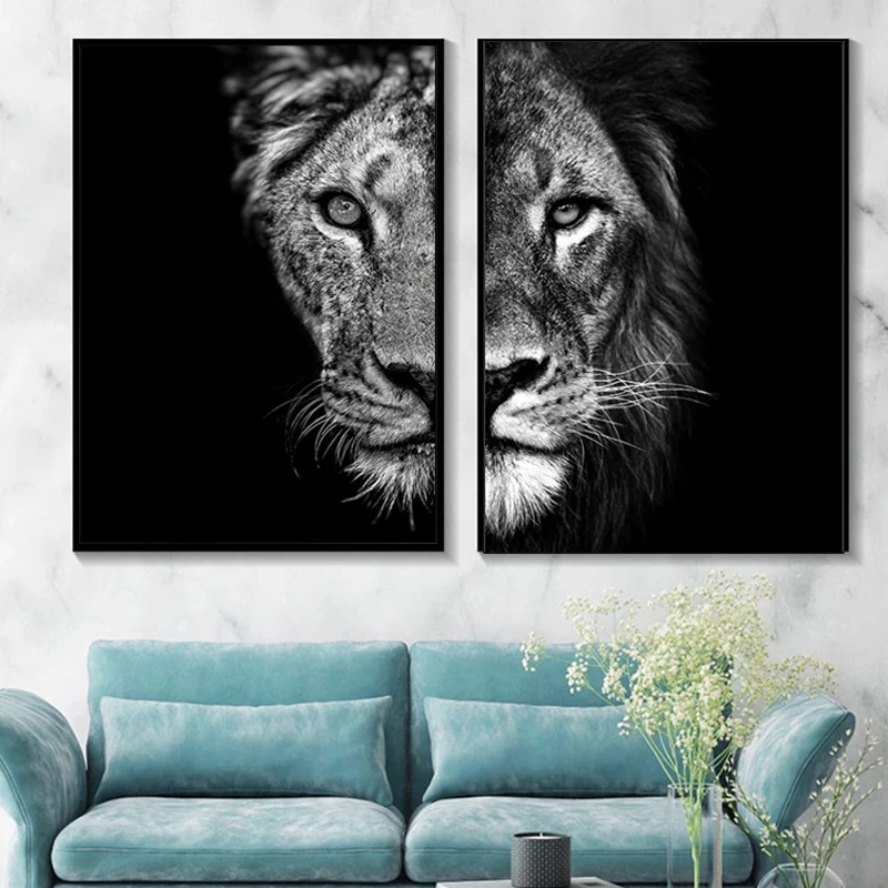 

African Lion Portrait Posters and Prints Modern Animal Series Canvas Painting Mysterious Wall Art Picture Home Decoration