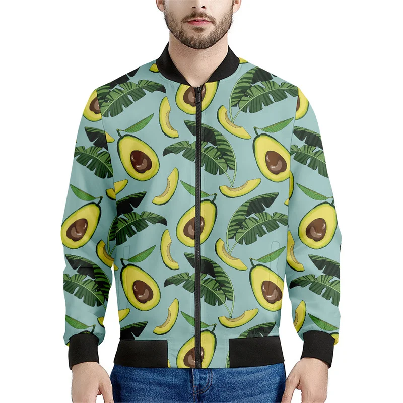 thumbnail image 1 of Chaqueta con cremallera y estampado de aguacate para hombre, chaqueta con estampado 3D de frutas, chaqueta informal de calle con cremallera, sudadera de manga larga tipo bombardero, 1 of 5