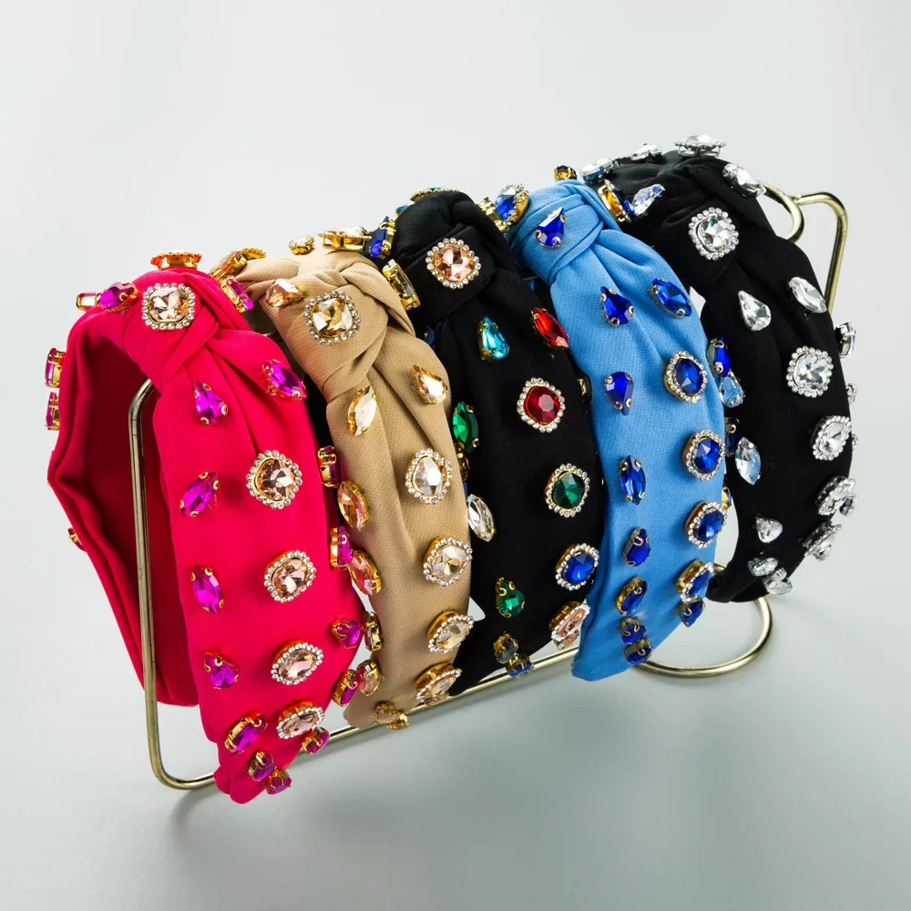 European and American Fashion New Diamond Headband Korean Knotted Fabric High-Grade Hair Accessories
