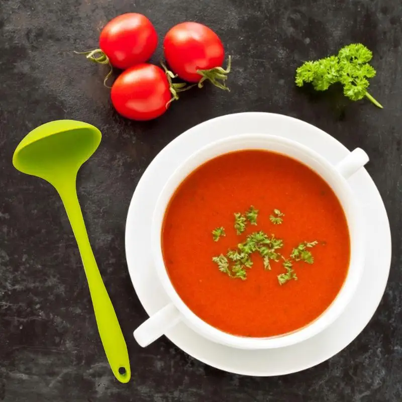 Silicone Soup Spoon Ladle Heat Resistant Non Slip Long Handle Round Scoop Nonstick dishwasher safe Cooking Spoon Kitchen gadgets