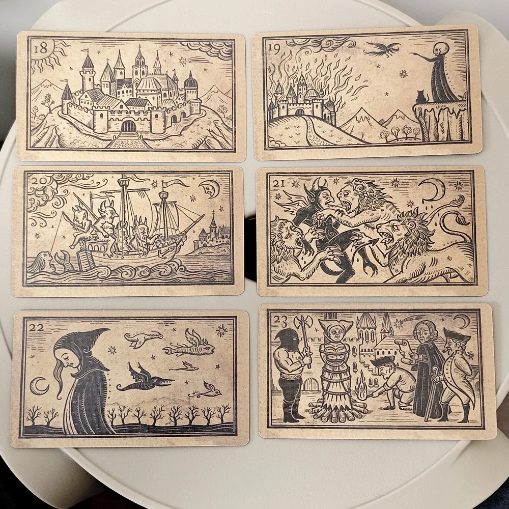 Mildred Payne's Oracle 10.3*6cm of Black Enchantment 52 Pcs Black Line Imagery Woodblock Style Cards 5