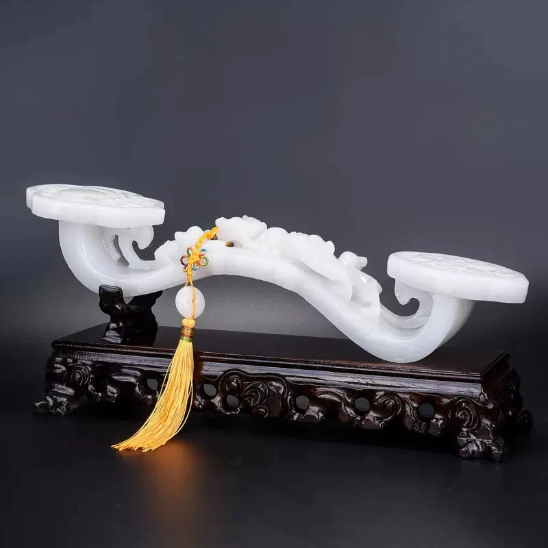 Jade Ruyi Base, Dark Rectangular Black, Catalpa Wood Bottom Seat, Special Bracket, Large