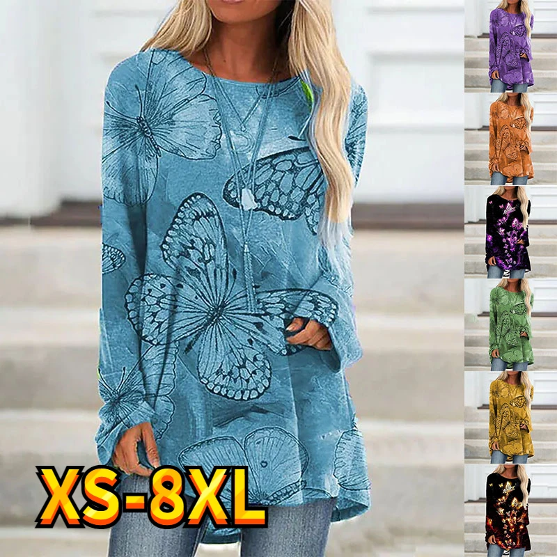 

Women's T Shirt Tee Tops Butterfly Painting Streetwear Sweatshirt Long Sleeve Round Neck Holiday Casual Basic Essential XS-8XL