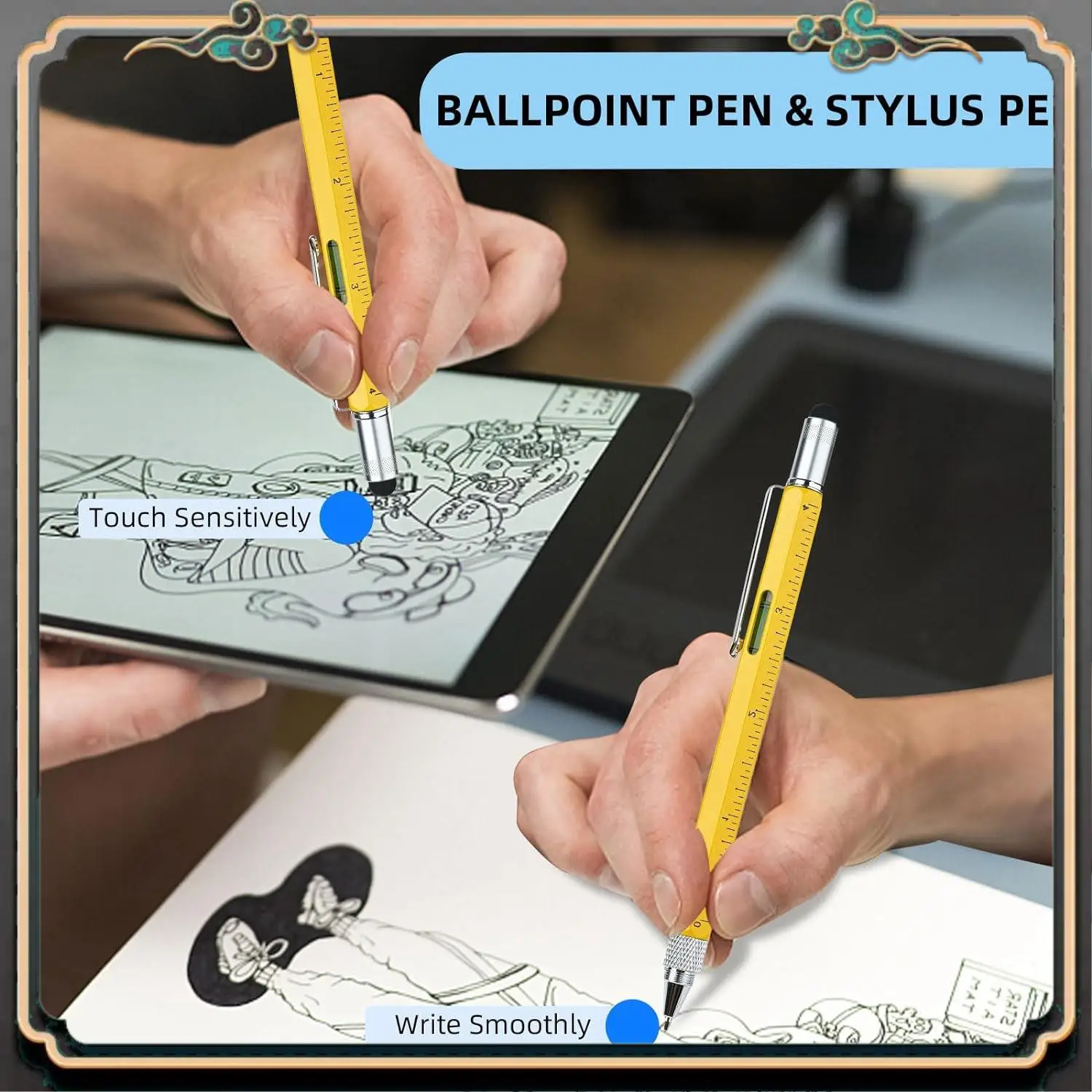 ASMA-멀티툴 펜 멋진 가제트, 스타일러스가 포함된 참신한 펜, 레벨, 눈금자, 드라이버, 아빠 남편을 위한 생일 선물