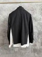 TOP-YAMAMOTO déconstruit les costumes en laine à rayures noires et blanches avec des lignes frangées et fluides, une marque de niche 4
