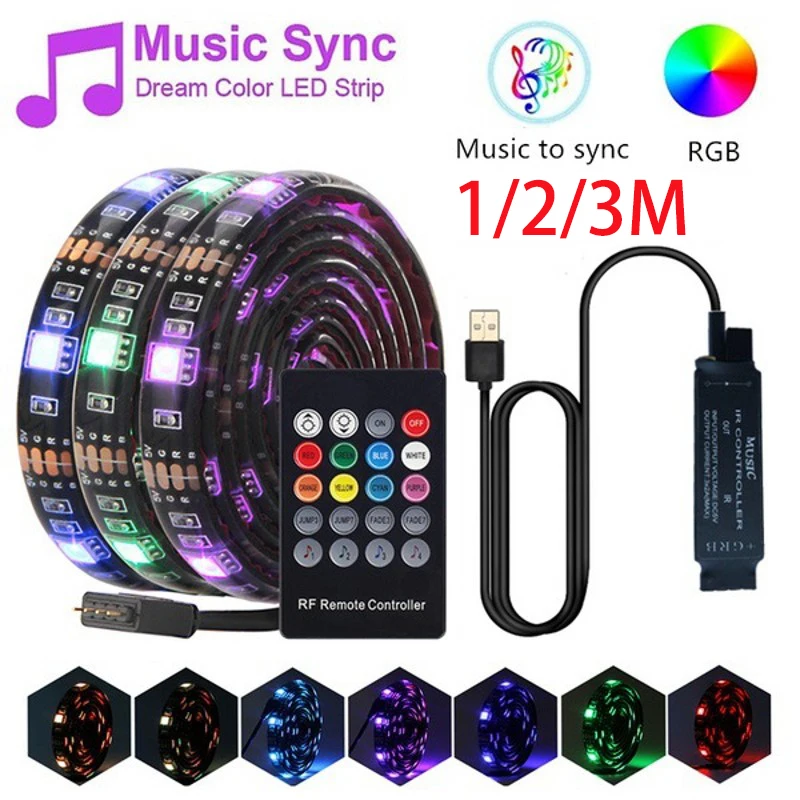 1/2/3M LED Strip Lights USB 5050 RGB Music Controller Sound Sensor with IR Remote Computer Backlight IP65 | Лампы и освещение