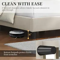 Queen Upholstered Platform Bed Wingback Tufted Headboard Wooden Slat Support No Box Spring Needed Beige Customized 6