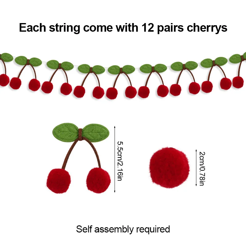 Felt Balls Cherry Garland Kids Girl 1st Birthday Party Banner DIY Fruit Wall Hanging Decoration Christmas Baby Shower Home Decor