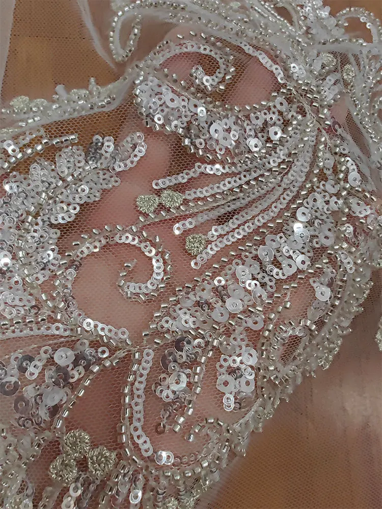 High Quality French Sequin Beads Mesh Luxury Lace Fabric for Wedding Dress Women's Evening Dress Accessories