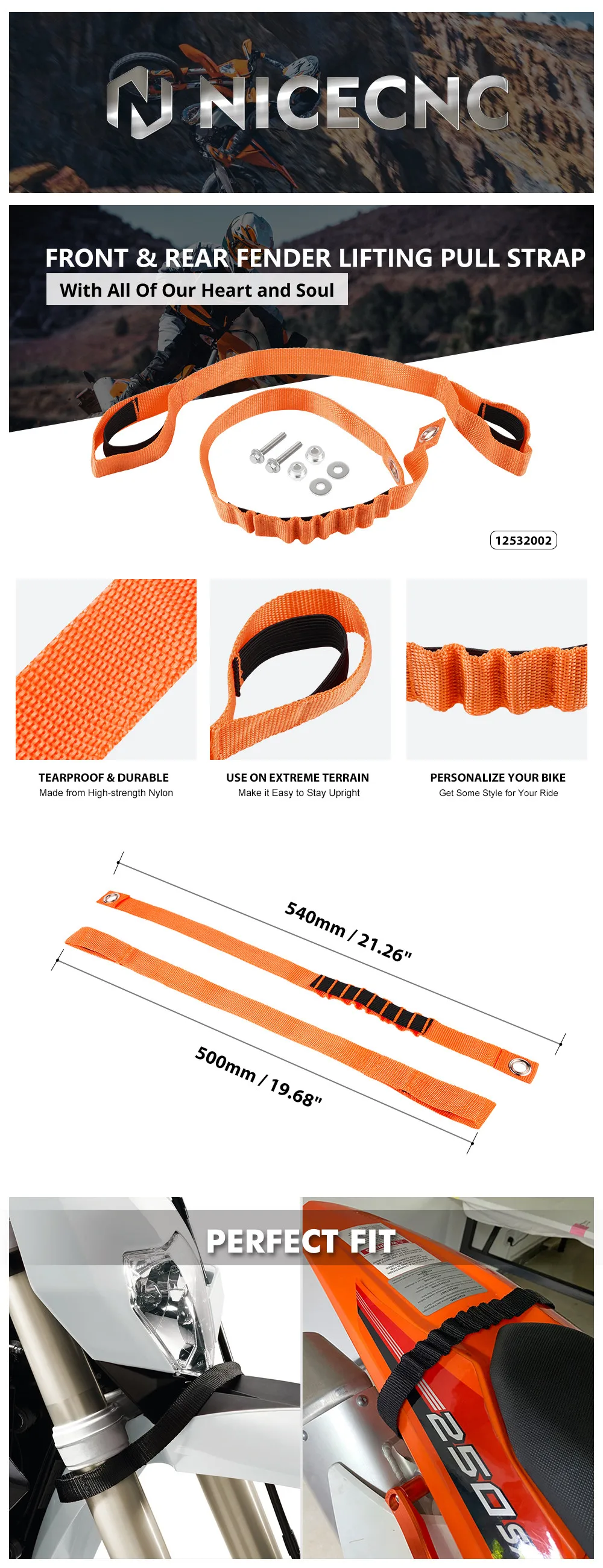 NICECNC Für KTM EXC 300 EXC XCW EXCF TPi 6D 500 450 400 350 300 250 200 150 125 SX XC F 2019-2022 Vorne Hinten Fender Pull Strap – Detail 1